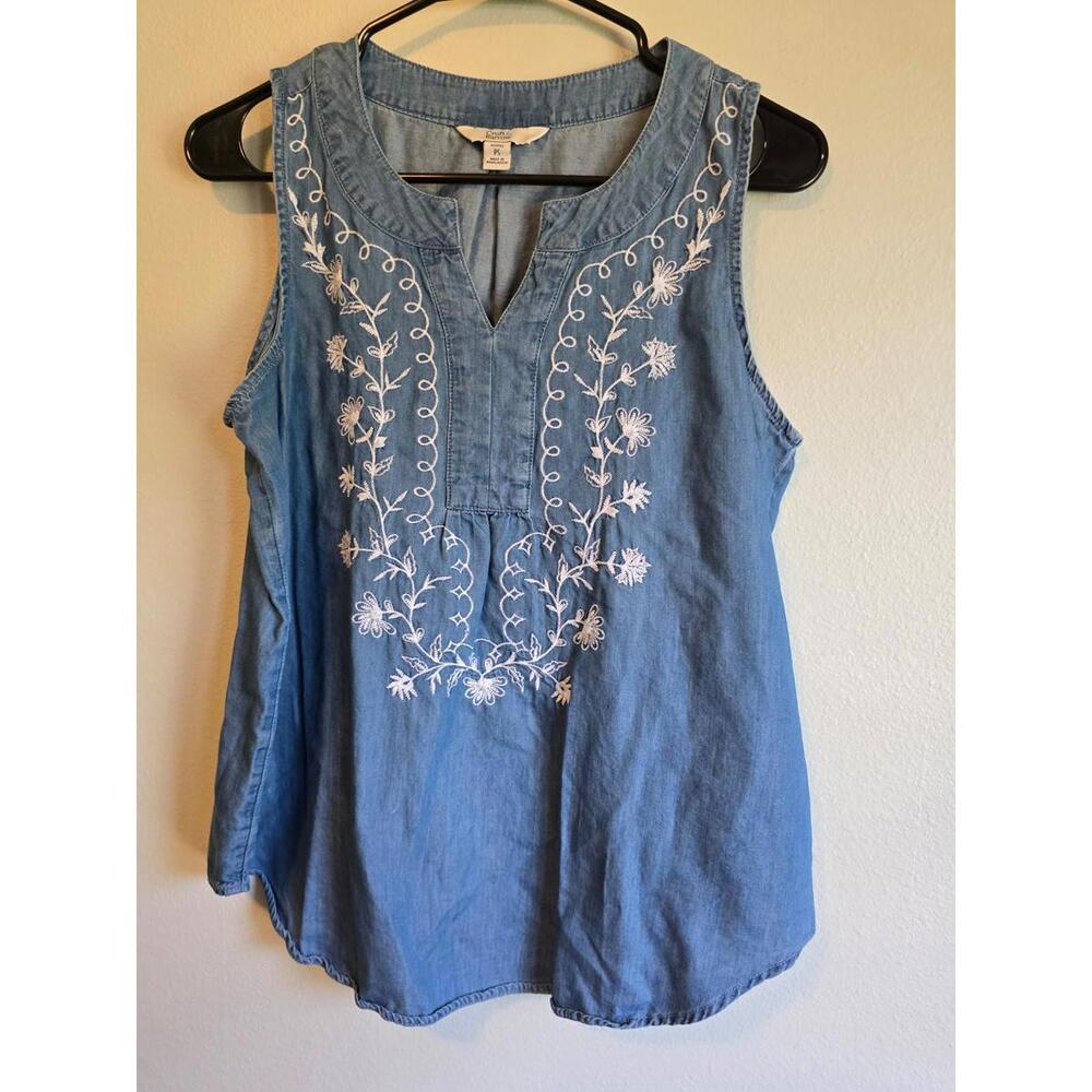Croft & Barrow Denim Sleeveless Embroidered Blouse (PS)